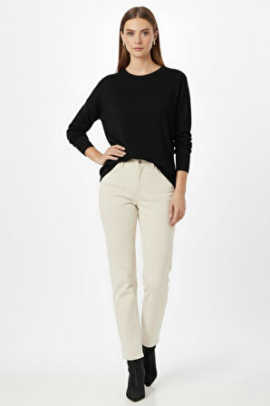 Mizalle Ekstra Oversize Düşük Kol Basic Siyah İnce Triko Kazak