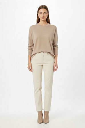 Mizalle Ekstra Oversize Düşük Kol Basic Bej Rengi İnce Triko Kazak