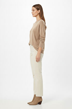 Mizalle Ekstra Oversize Düşük Kol Basic Bej Rengi İnce Triko Kazak