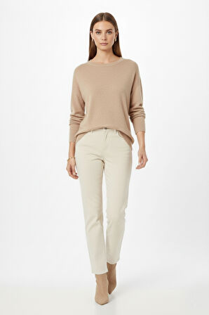 Mizalle Ekstra Oversize Düşük Kol Basic Bej Rengi İnce Triko Kazak