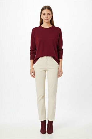 Mizalle Ekstra Oversize Düşük Kol Basic Bordo İnce Triko Kazak