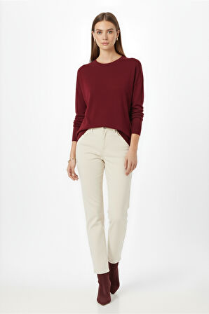 Mizalle Ekstra Oversize Düşük Kol Basic Bordo İnce Triko Kazak