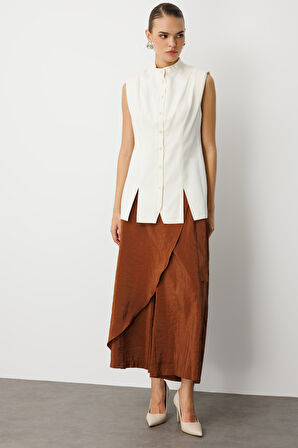 Mizalle Kahverengi Geniş Paçalı Pantolon Etek