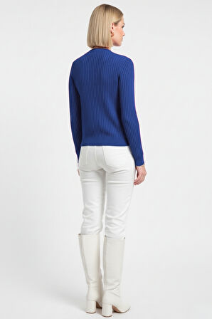 Mizalle Metal Düğmeli Yuvarlak Yaka Kaşkorse Saks Mavi Hırka