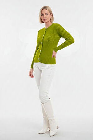 F.yeşil Mizalle Metal Düğmeli Yuvarlak Yaka Kaşkorse Fıstık Yeşili H