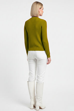 Mizalle Metal Düğmeli Yuvarlak Yaka Kaşkorse Haki Hırka