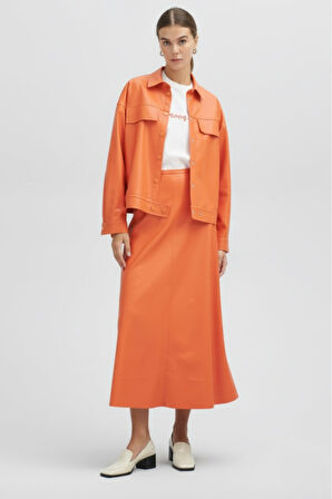 Mizalle Deri Görünümlü Turuncu Ceket Gömlek