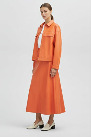 Mizalle Deri Görünümlü Turuncu Ceket Gömlek