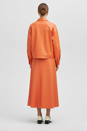 Mizalle Deri Görünümlü Turuncu Ceket Gömlek