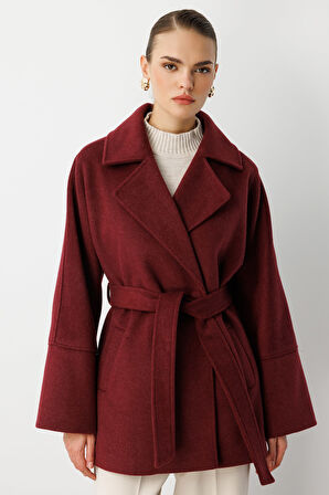 Mizalle Rahat Kesim Yünlü Kısa Mürdüm  Kaşe Kaban