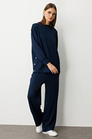 Mizalle Lastikli Yumuşak Dokulu İndigo Mavi Jogger Pantolon