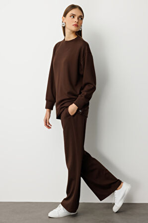 Mizalle Beli Lastikli Yumuşak Dokulu Kahverengi Jogger Panton