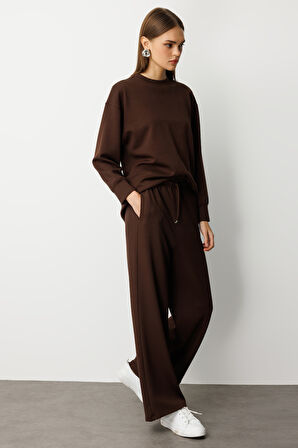 Mizalle Beli Lastikli Yumuşak Dokulu Kahverengi Jogger Panton