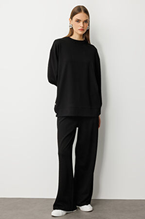 Mizalle Çıtçıtlı Yumuşak Dokulu Siyah Spor Tunik