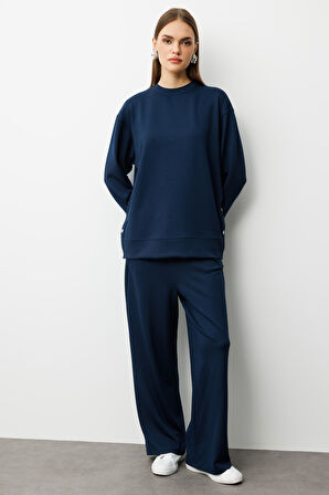 Mizalle Çıtçıtlı Yumuşak Dokulu İndigo Mavi Spor Tunik