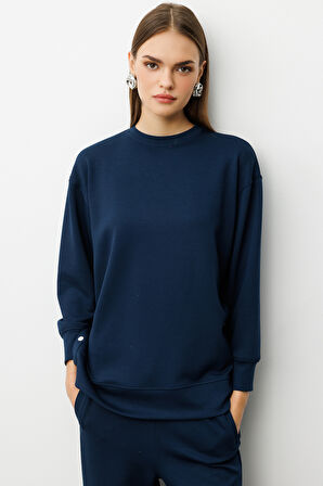 Mizalle Çıtçıtlı Yumuşak Dokulu İndigo Mavi Spor Tunik