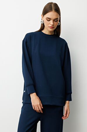 Mizalle Çıtçıtlı Yumuşak Dokulu İndigo Mavi Spor Tunik