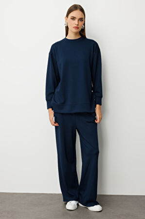 Mizalle Çıtçıtlı Yumuşak Dokulu İndigo Mavi Spor Tunik