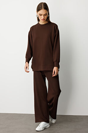 Mizalle Çıtçıtlı Yumuşak Dokulu Kahverengi Spor Tunik