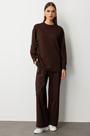 Mizalle Çıtçıtlı Yumuşak Dokulu Kahverengi Spor Tunik