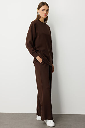 Mizalle Çıtçıtlı Yumuşak Dokulu Kahverengi Spor Tunik