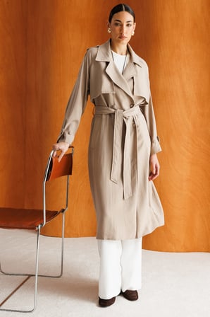 Mizalle Oversize Bej Rengi Tencel Trençkot