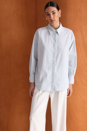 Mizalle Pamuklu Mavi Oversize Gömlek