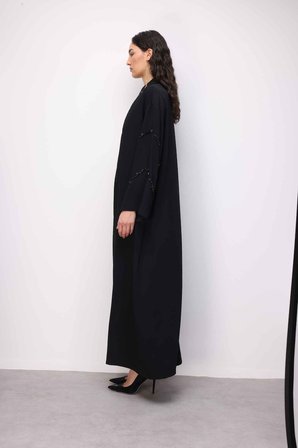Mizalle Boncuk Nakışlı Siyah Abaya