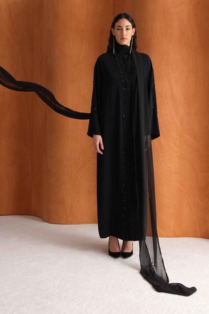 Mizalle Boncuk Nakışlı Siyah Abaya