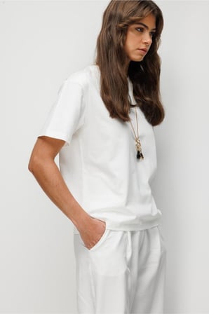 Mizalle Basic Düz Suprem Ekru T-Shirt