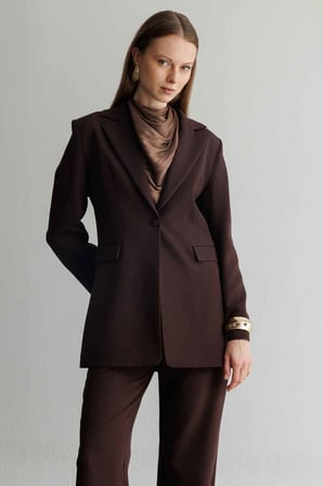 Mizalle Basic Tek Düğmeli Kahverengi Ceket