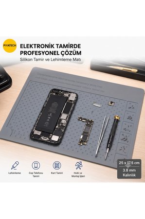 Isıya Dayanıklı Silikon Tamir Matı Anti-Statik Lehimleme Ve Bakım Pedi 25x17.5 cm - Gri
