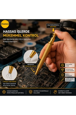 Profesyonel Hassas Entegre Ve Çip Tutucu Cımbız Elektronik Tamir Aparatı Gold 4 Pençeli Küçük Parça Yakalama Aleti