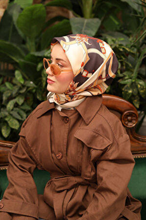 Silk Home Tivil İpek Eşarp IST11436-03 Acı Kahve Karışık Desen