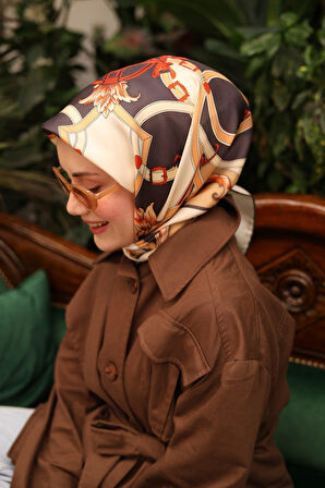 Silk Home Tivil İpek Eşarp IST11436-03 Acı Kahve Karışık Desen