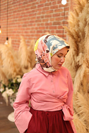 Silk Home Tivil İpek Eşarp IST11437-26 Mavi Karışık Desen