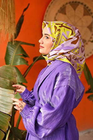 Silk Home Tivil İpek Eşarp IST11427-28 Fıstık Yeşili, Leylak, Lila, Kahverengi