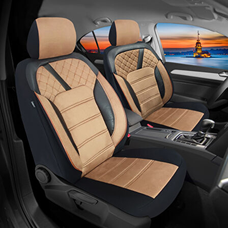 Oto Pandami K2 Serisi Skoda Superb 3 Typ 3V 2015 Uyumlu Tay Tüyü Koltuk Kılıfı, Taba