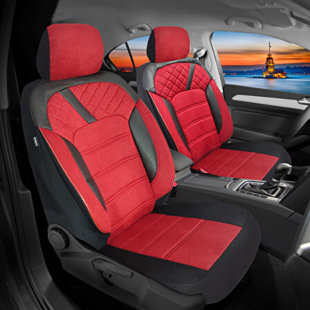 Oto Pandami K2 Serisi Dacia Sandero Stepway 2013 Uyumlu Tay Tüyü Koltuk Kılıfı, Kırmızı