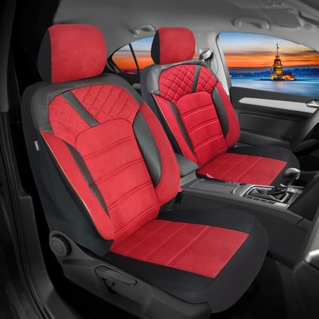 Oto Pandami K2 Serisi Hyundai Santa Fe 2000–2006 Uyumlu Tay Tüyü Koltuk Kılıfı, Kırmızı