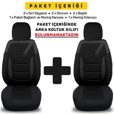 Pandami K1 Serisi Oto Koltuk Kılıfı 1+1 Set, Gofraj / Siyah Citroen C3 Aircross 2018 ile Uyumlu