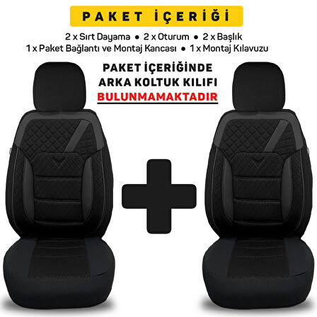 Pandami K1 Serisi Oto Koltuk Kılıfı 1+1 Set, Gofraj / Siyah Mitsubishi Outlander 2 2006-2012 ile Uyumlu