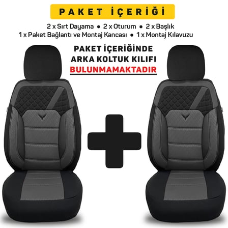 Pandami K1 Serisi Oto Koltuk Kılıfı 1+1 Set, Gofraj / Gri, Jeep Grand Cherokee WK2 Facelift 2013 ile Uyumlu
