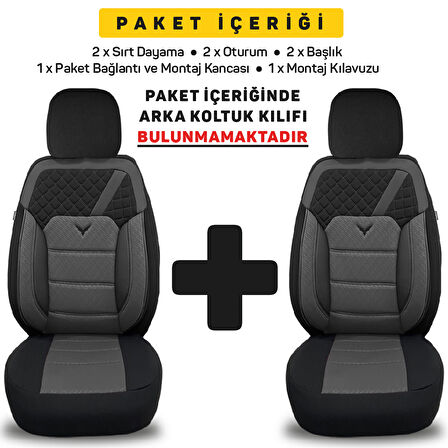 Pandami K1 Serisi Oto Koltuk Kılıfı 1+1 Set, Gofraj / Gri, Nissan X-Trail 2017 ile Uyumlu