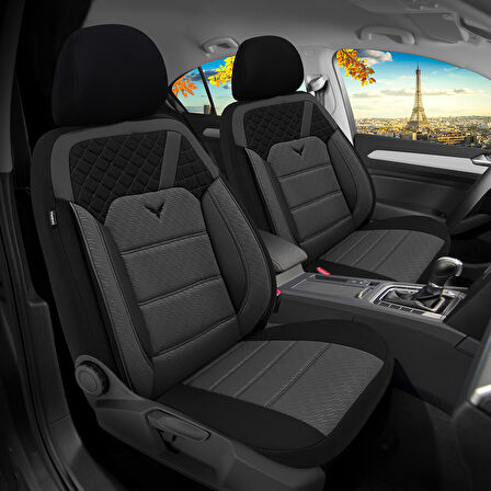 Pandami K1 Serisi Oto Koltuk Kılıfı 1+1 Set, Gofraj / Gri, Volkswagen Golf 8 2020 ile Uyumlu