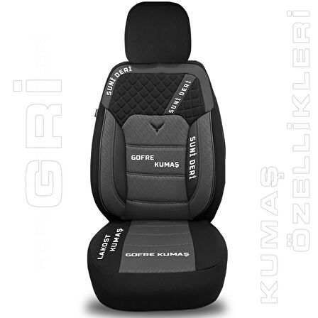 Pandami K1 Serisi Oto Koltuk Kılıfı 1+1 Set, Gofraj / Gri, Volkswagen Golf 8 2020 ile Uyumlu
