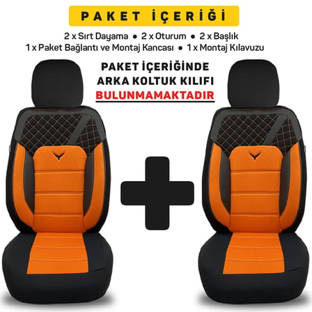 Pandami K1 Serisi Oto Koltuk Kılıfı 1+1 Set, Gofraj / Turuncu, Audi A4 2016 ile Uyumlu