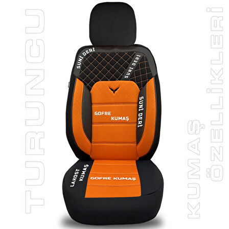 Pandami K1 Serisi Oto Koltuk Kılıfı 1+1 Set, Gofraj / Turuncu, Nissan NP300 Navara D40 3 Gen. 2005- 2015 ile Uyumlu