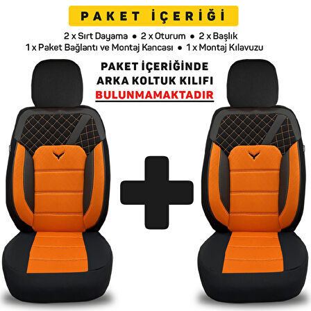Pandami K1 Serisi Oto Koltuk Kılıfı 1+1 Set, Gofraj / Turuncu, Renault Kangoo 2021 ile Uyumlu