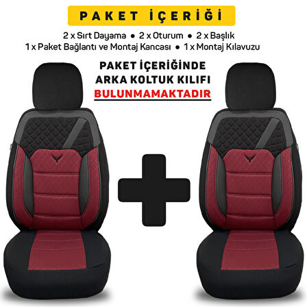 Pandami K1 Serisi Oto Koltuk Kılıfı 1+1 Set, Gofraj / Bordo, Ford Ranger 2009-2014 ile Uyumlu